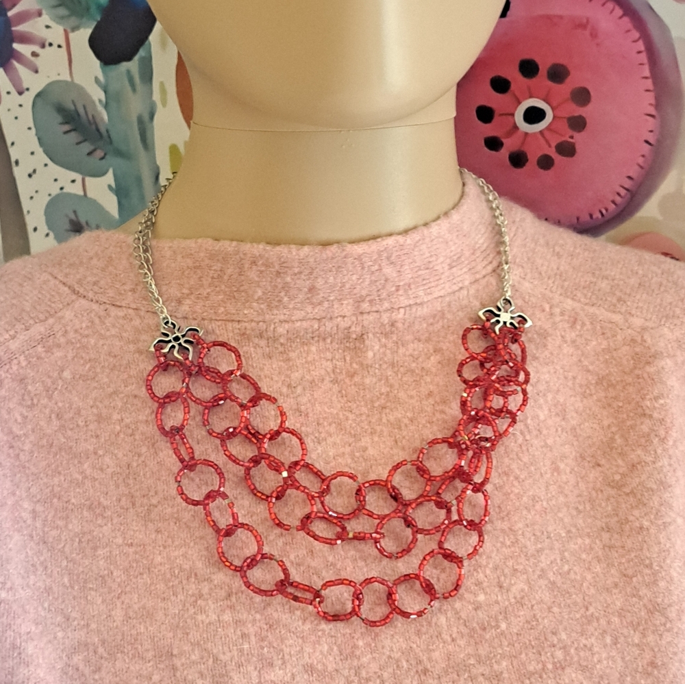 Red and Silver Chainmail Necklace